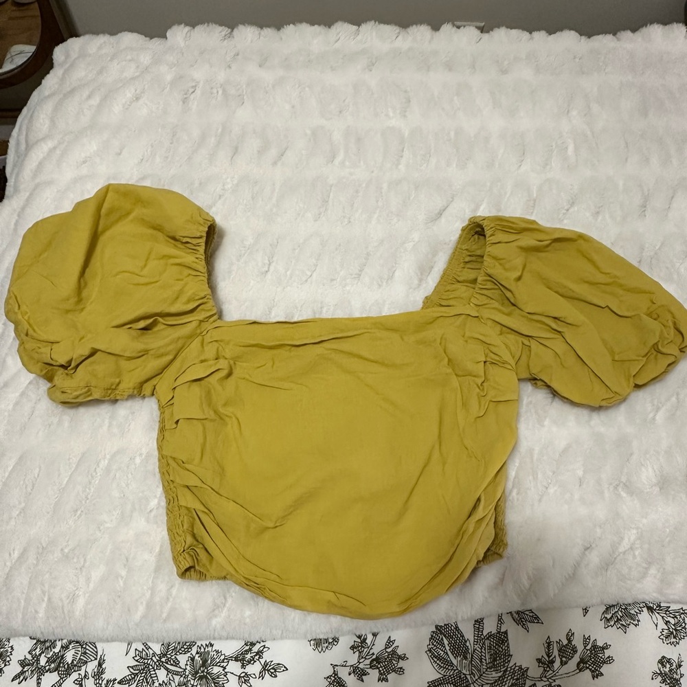 Mustard Puff Sleeve Crop Top
